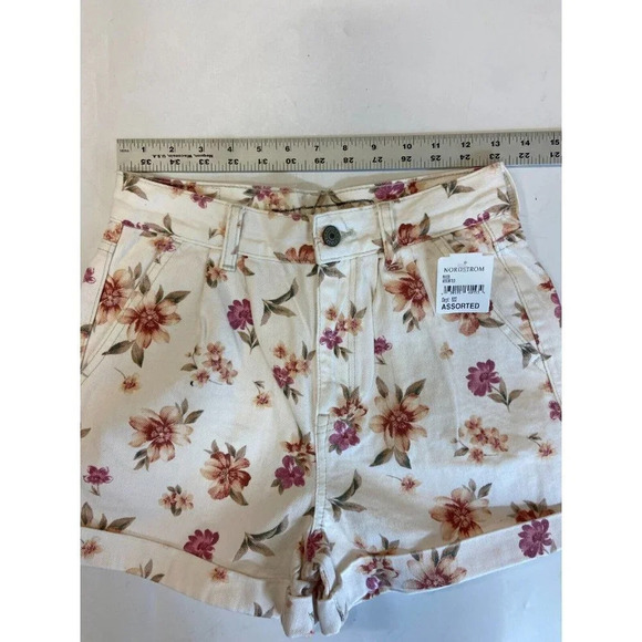 American Eagle Women's Mom Short Floral Mid Rise Denim Cuffed Shorts Size 0 NWT - Picture 11 of 13